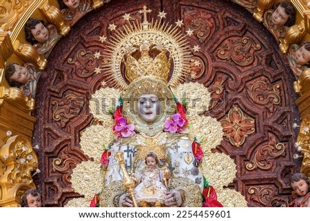 Image of the Virgen del Rocio, inside of the Ermita del Rocío, hermitage in Almonte, in Huelva, Spain Royalty-Free Stock Photo #2254459601