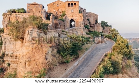View of the city in Civita di bagnoregio in Italy from above, aerial photography, view of the whole city
