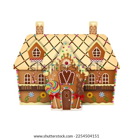 easter gingerbread house with cookies and candies. gingerbread easter cottage with sweets and lollipops Royalty-Free Stock Photo #2254504151