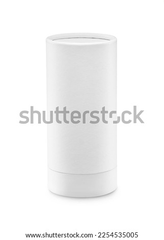 Cylinder carton packaging mockup isolated on white  Royalty-Free Stock Photo #2254535005