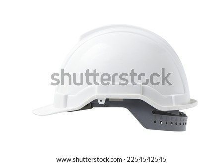 Side view of A new white safety helmet isolated on white background. Clipping path. Royalty-Free Stock Photo #2254542545