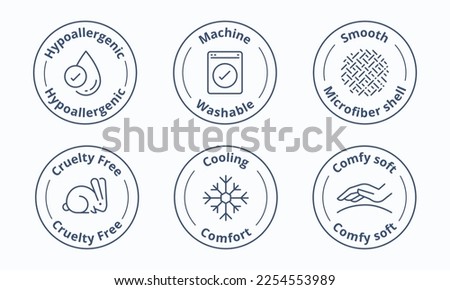 Pillow features certified sign. Special features symbol. Pillow unique selling point badge vector illustration. Perfect design for shop and sale banners. Royalty-Free Stock Photo #2254553989