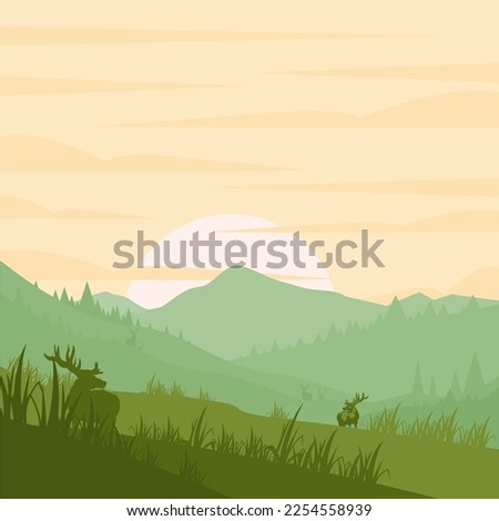 Playful, Charm, Multi Soft Colored Wildlife Deer Nature Scenery Background Illustration #1