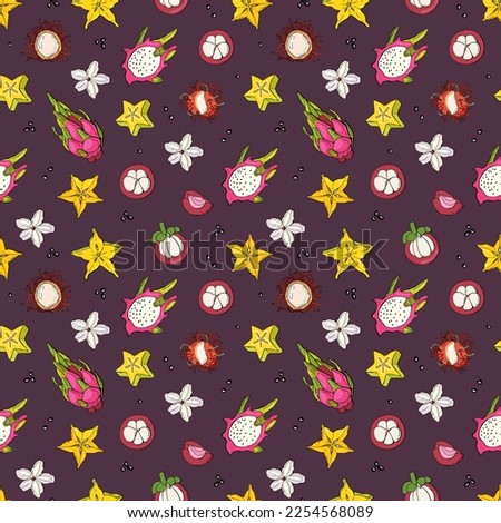 Seamless pattern with exotic fruits. Design for fabric, textile, wallpaper, packaging.	