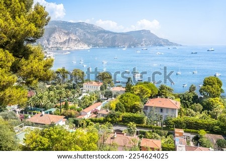 Bay of Villefranche Sur Mer panoramic view, Cote d`Azur, France Royalty-Free Stock Photo #2254624025