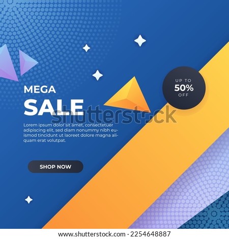 Editable minimal square banner template. Blue and orange background color with stripe line shape. Suitable for social media post and web internet ads. Vector illustration with photo college