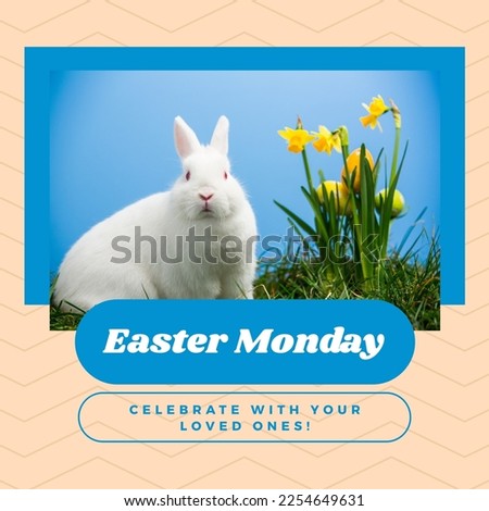 Composition of easter monday text over easter rabbit. Easter monday and celebration concept digitally generated image.
