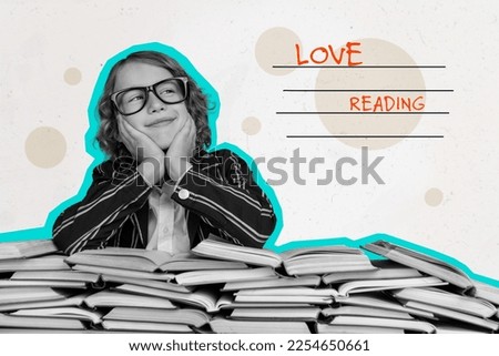 Creative photo 3d collage artwork poster picture of dreamy boy dream buy new book fiction genre isolated on painting background