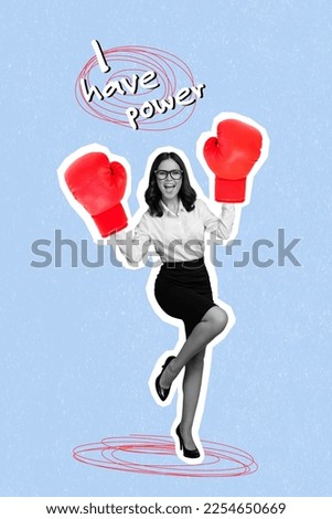 Creative photo 3d collage artwork poster picture of crazy excited lady stand for woman rights isolated on painting background Royalty-Free Stock Photo #2254650669