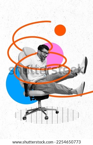 Creative photo 3d collage artwork poster picture of crazy office man sitting riding comfy chair have fun isolated on painting background Royalty-Free Stock Photo #2254650773