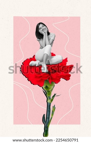 Magazine template collage of beautiful lady sit red carnation dreamy comfort menstruation cycle