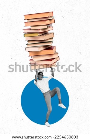 Template banner collage of smart student carry many books stack buy bookshop sale discount