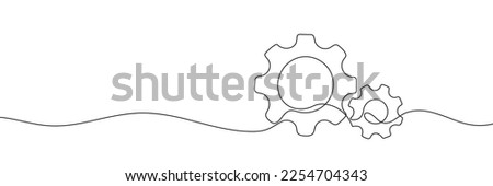Single line drawing with one gear. One continuous line illustration of gear wheel.