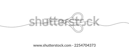 Continuous scissors with one line on a white background