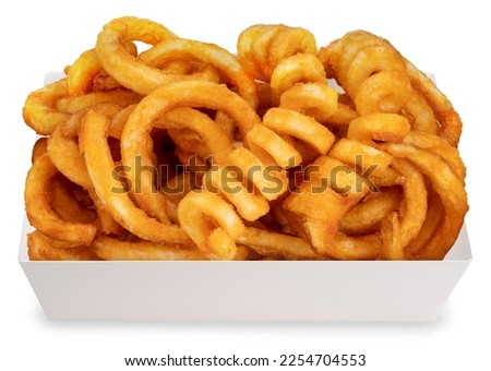 Twister Fries in paper plate isolated on white background, French fries on white With clipping path. Royalty-Free Stock Photo #2254704553