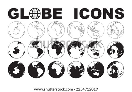 Vector globe icon of the world. Earth hemispheres with continents. 3 color versions
