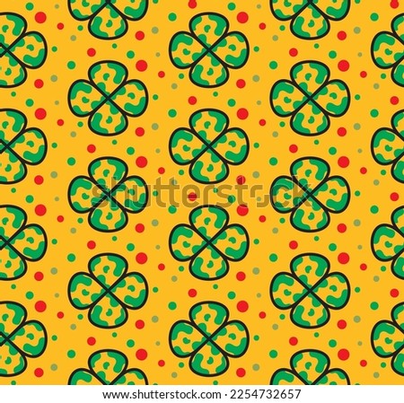 Colorful fun camouflage vector plaid geometric flowers 4 leaf clovers and colorful dots soft colored background pastel colors suitable for print seamless pattern designed for womenswear collection 