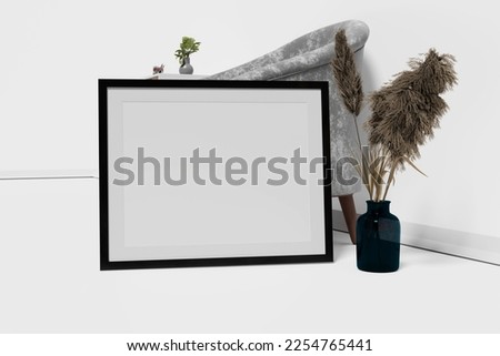 Frame Mockup Wedding Wall. Minimalist black frame mockup on white background with shadow
