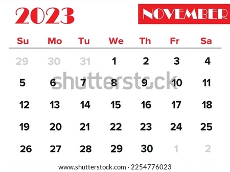 November 2023 calendar on white background