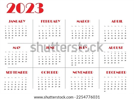 New year 2023 calendar on white background