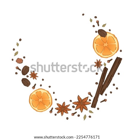 Composition made of ingredients for tasty mulled wine on white b