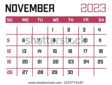 November 2023 calendar on white background