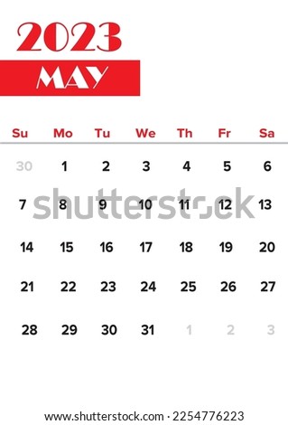 May 2023 calendar on white background