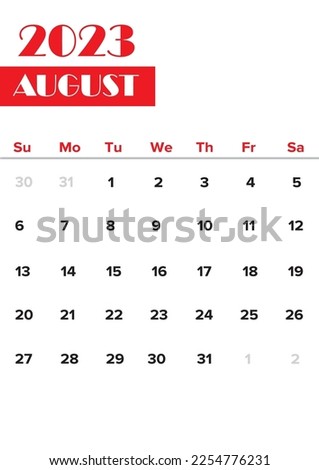 August 2023 calendar on white background