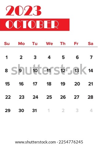 October 2023 calendar on white background