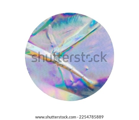 Blank round adhesive holographic foil sticker label isolated on white background
