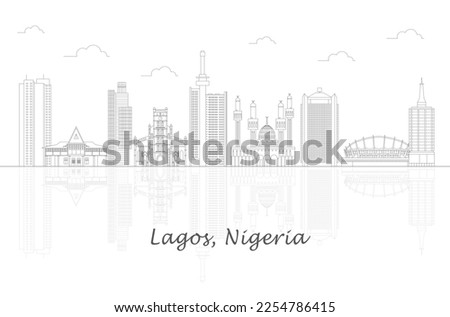 Outline Skyline panorama of city of Lagos, Nigeria - vector illustration Royalty-Free Stock Photo #2254786415