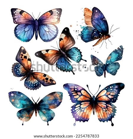 Collection watercolor of flying butterflies watercolor set Royalty-Free Stock Photo #2254787833