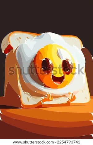Cute Adorable Fried Egg on Toast Big Eyes Smiling Face Abstract Digital Illustrations
