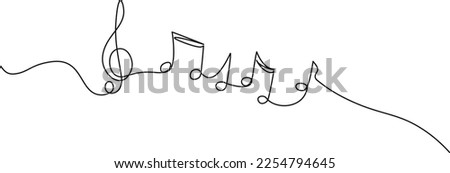 continuous single line drawing of music notes and treble clef, abstract sheet music line art vector illustration