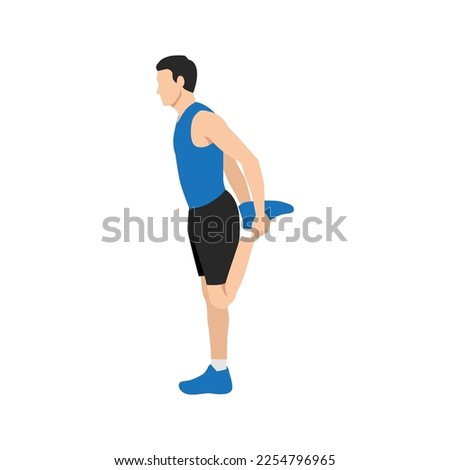 Man doing quadriceps stretch, cool down exercise. Balance pose, flexibility improvement. Flat vector illustration isolated on white background Royalty-Free Stock Photo #2254796965