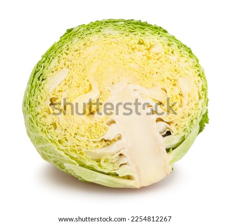 sliced savoy cabbage path isolated on white Royalty-Free Stock Photo #2254812267