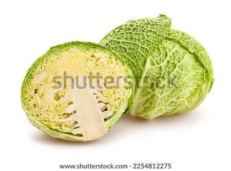 sliced savoy cabbage path isolated on white Royalty-Free Stock Photo #2254812275