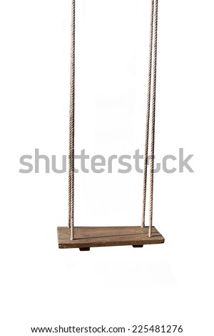 An old wood swing hanged on a tree Isolated on white background Royalty-Free Stock Photo #225481276