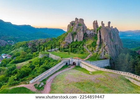 Sunrise view of old fortress in Belogradchik, Bulgaria Royalty-Free Stock Photo #2254859447