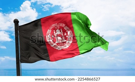 Afghanistan Flag waving on blue background Royalty-Free Stock Photo #2254866527