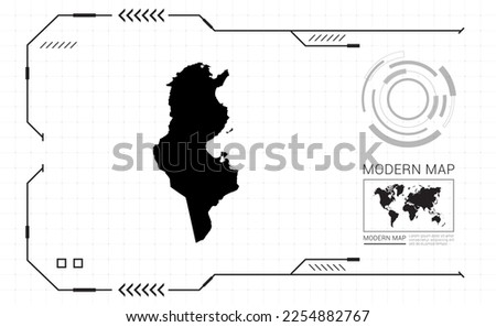Tunisia map of black digital frame HUD, GUI, UI interface technology radar vector.