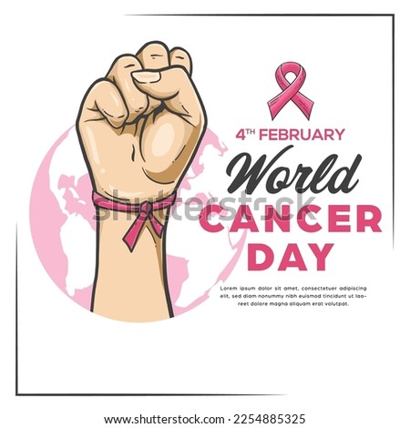 Hand drawn world cancer day vector design with hand holding ribbon illustration for campaign