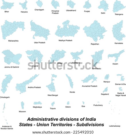 Maps of all subdivisions of India. Royalty-Free Stock Photo #225492010