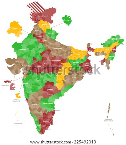 A large and detailed map of India with all subdivisions and islands. Royalty-Free Stock Photo #225492013