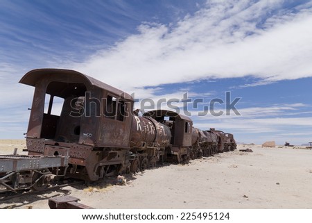 Train cemetery in Uyuni desert in Bolivia.