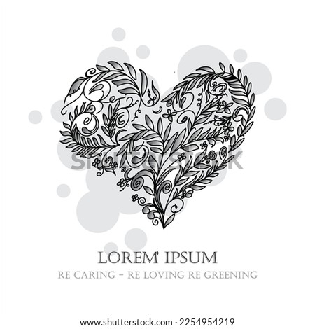  vector illustration decorative hearts icon greyscale color on white background: valentine, love, heart, valentine. butterfly icon, leaf, beautiful and elegant