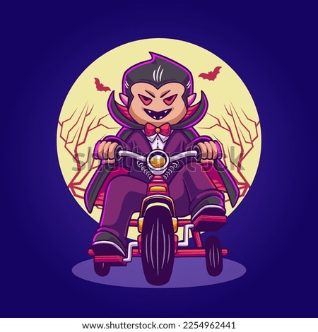 Cute dracula vampire riding on bike illustration	