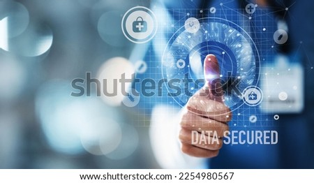 Doctor, thumb or fingerprint scan of dna, healthcare data or medical profile on interactive, futuristic or hospital hologram. Zoom, nurse or woman and abstract touch for future cybersecurity wellness Royalty-Free Stock Photo #2254980567