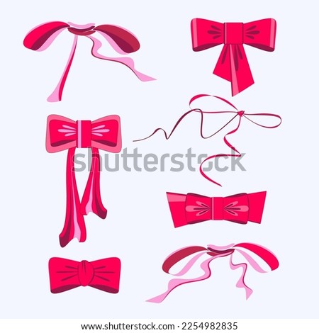 Ribbons set. Colored holiday bows, isolated vector.  For decoration cards, templates. For valentine day, Christmas, birthday surprise, easter, new year, baby design. 