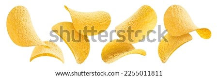 Collection of delicious potato chips, isolated on white background Royalty-Free Stock Photo #2255011811